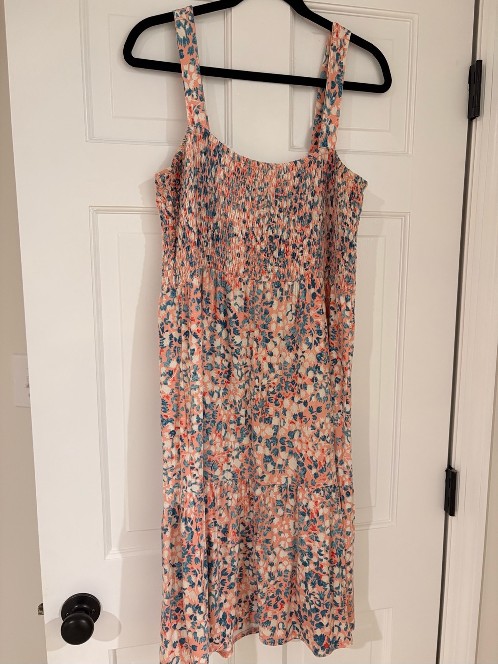 LOFT Peach and Teal Floral Midi Sundress